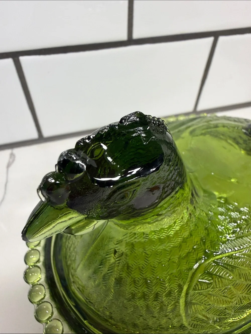Vintage RARE!!! Carnival Lime Green Indiana Hen on the Nest (check damage)